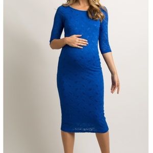 NWT Pink blush maternity blue lace dress